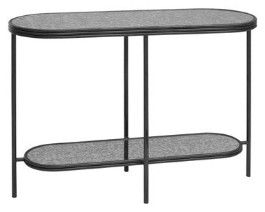 Orsina Console Table with Smooth Black Metal Frame and Stylish Glass Shelves for Modern Interiors