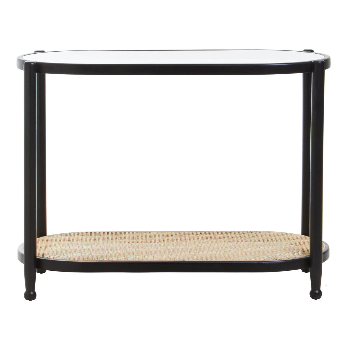 Orsina Console Table with Glass Top and Cane Bottom Shelf for Modern Home Decor