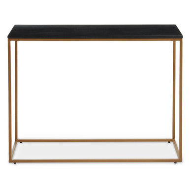 Orsina Console Table with a sleek black top and gold frame for modern interiors