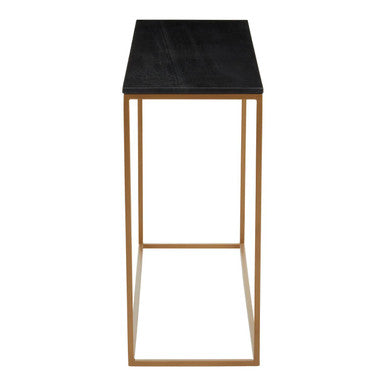 Orsina Console Table with a sleek black top and gold metal frame for modern interiors