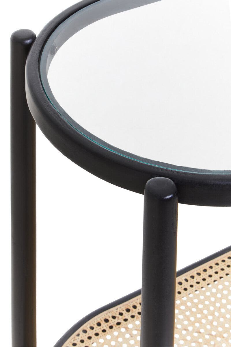 Orsina Console Table with Glass Top and Cane Shelf in Modern Design