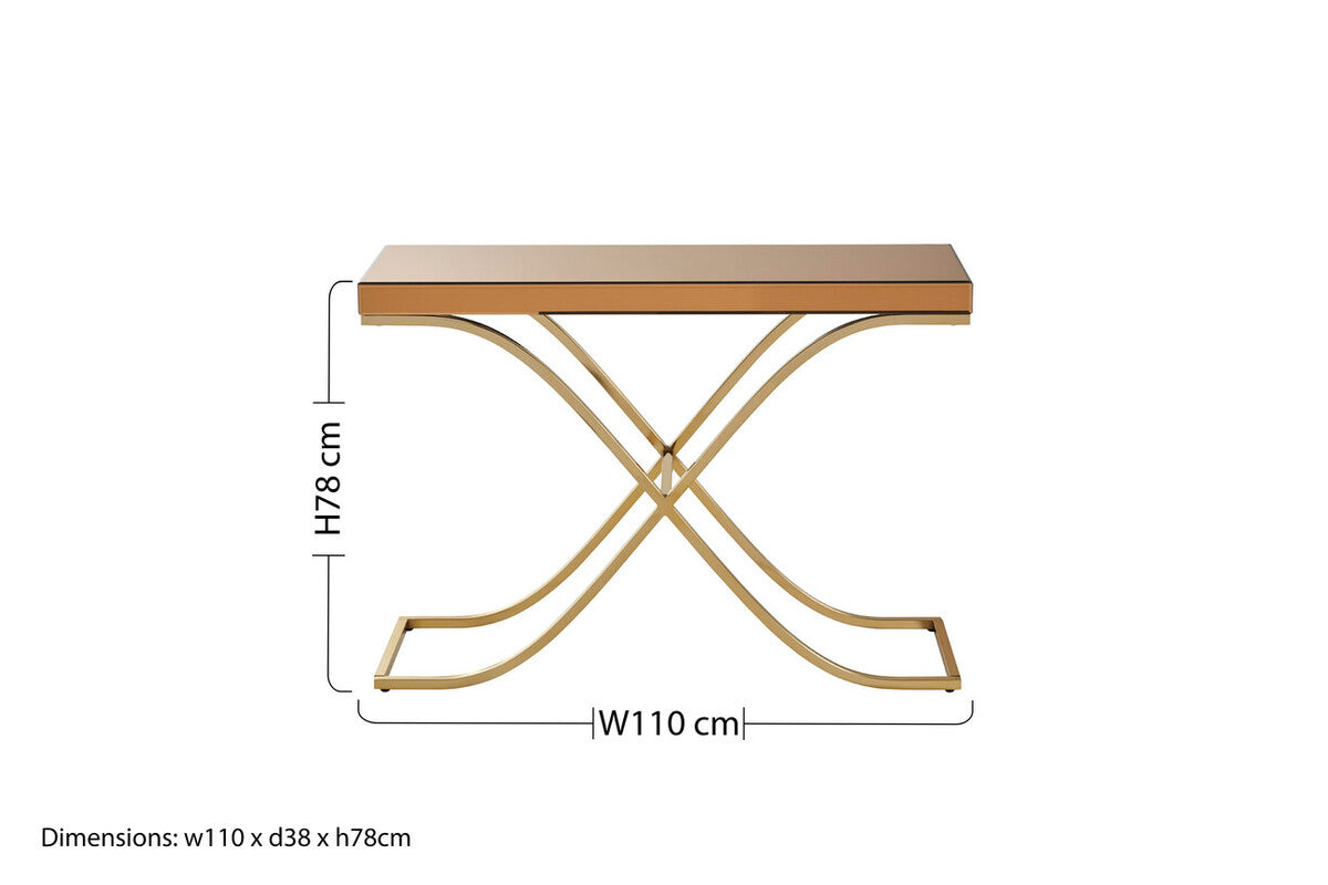Stylish Orsina Console Table with a sleek design and gold metal base, perfect for modern interiors