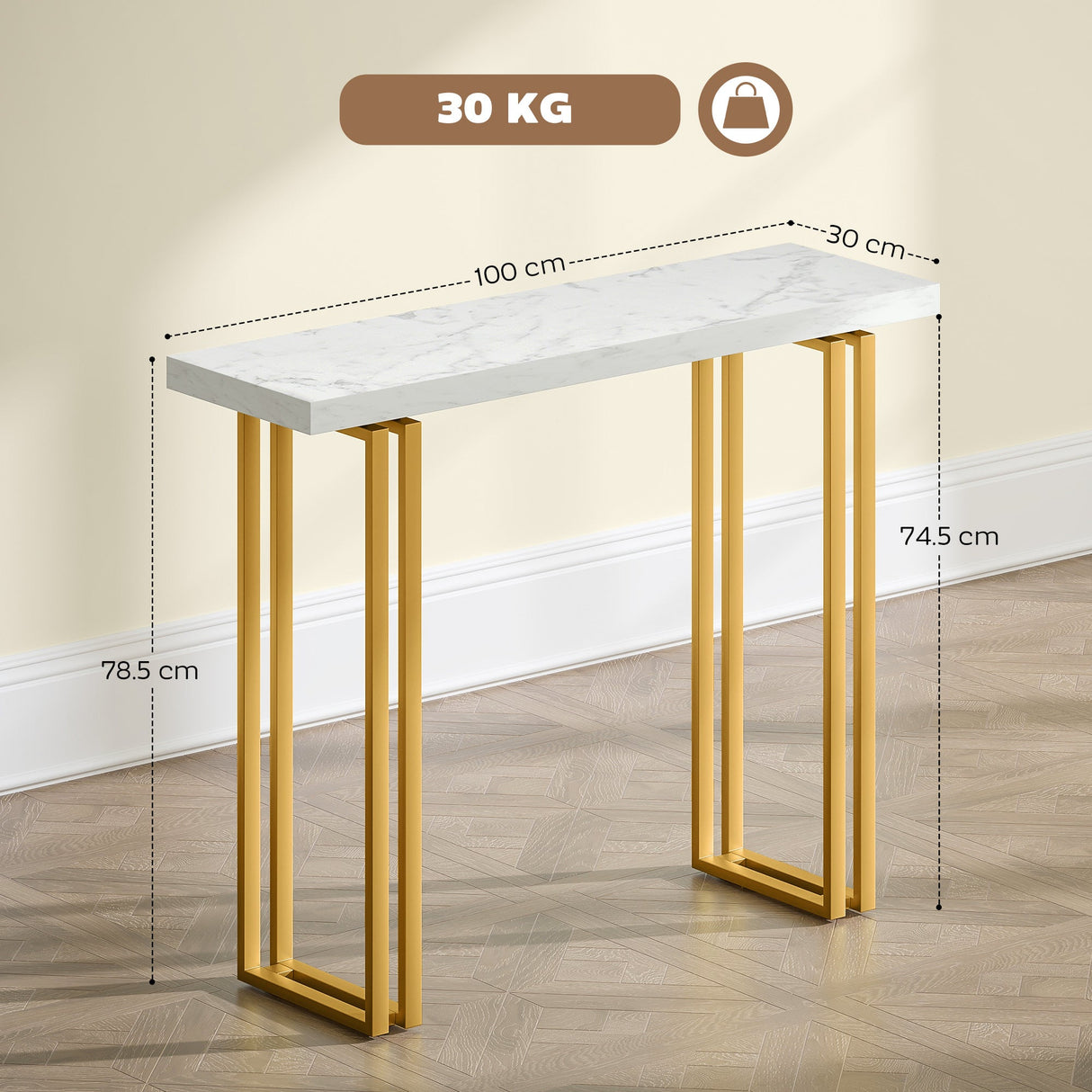 Wise Galleria Console Table with a marble top and gold metal legs, measuring 100 cm wide