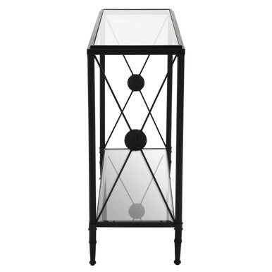 Orsina Console Table with Glass Top and Stylish Metal Frame for Modern Living Spaces