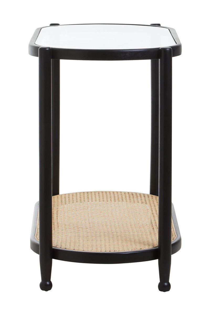 Orsina Console Table with Black Frame and Rattan Shelf for Stylish Home Decor