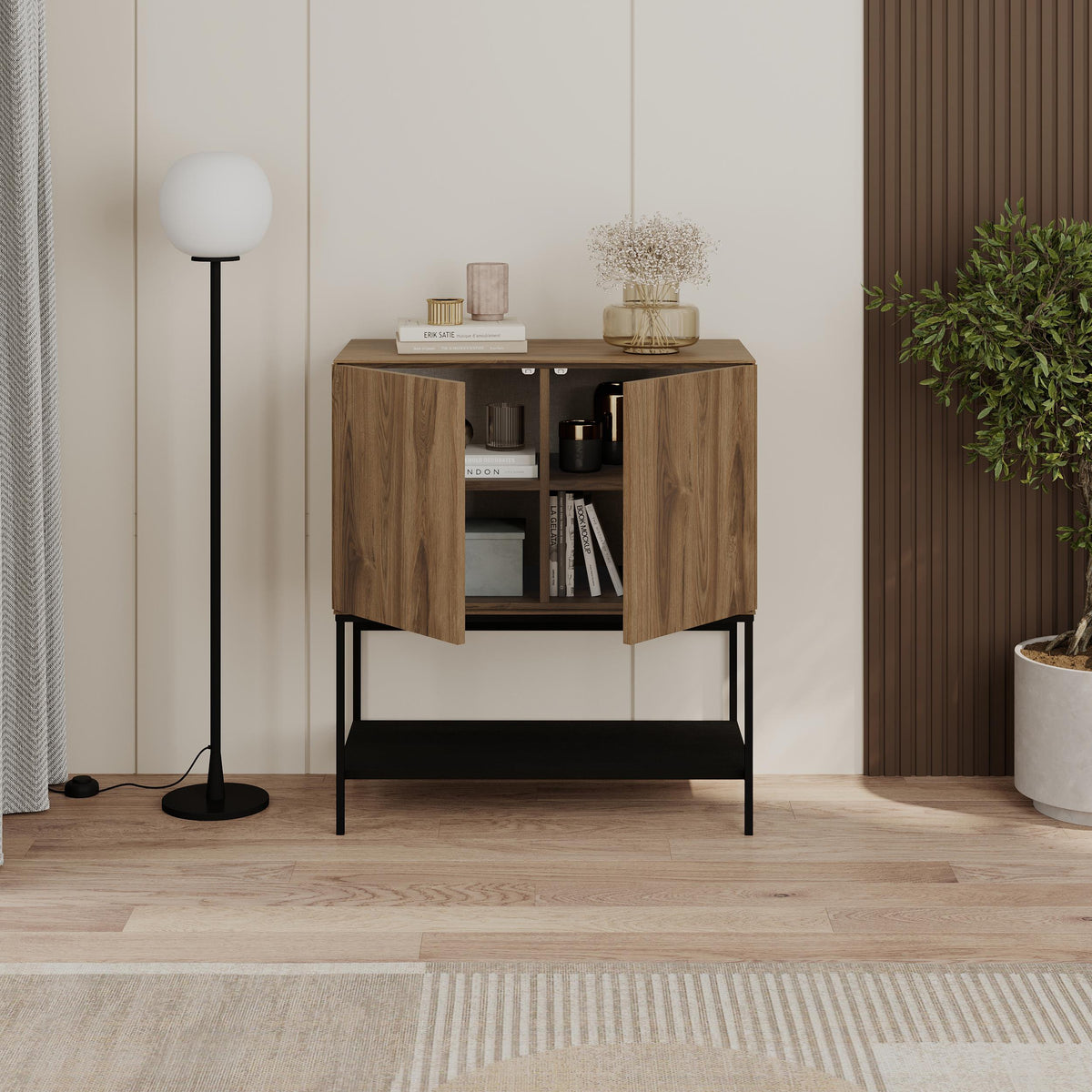 Decortie Console Table with Wooden Finish and Black Legs for Modern Home Decor