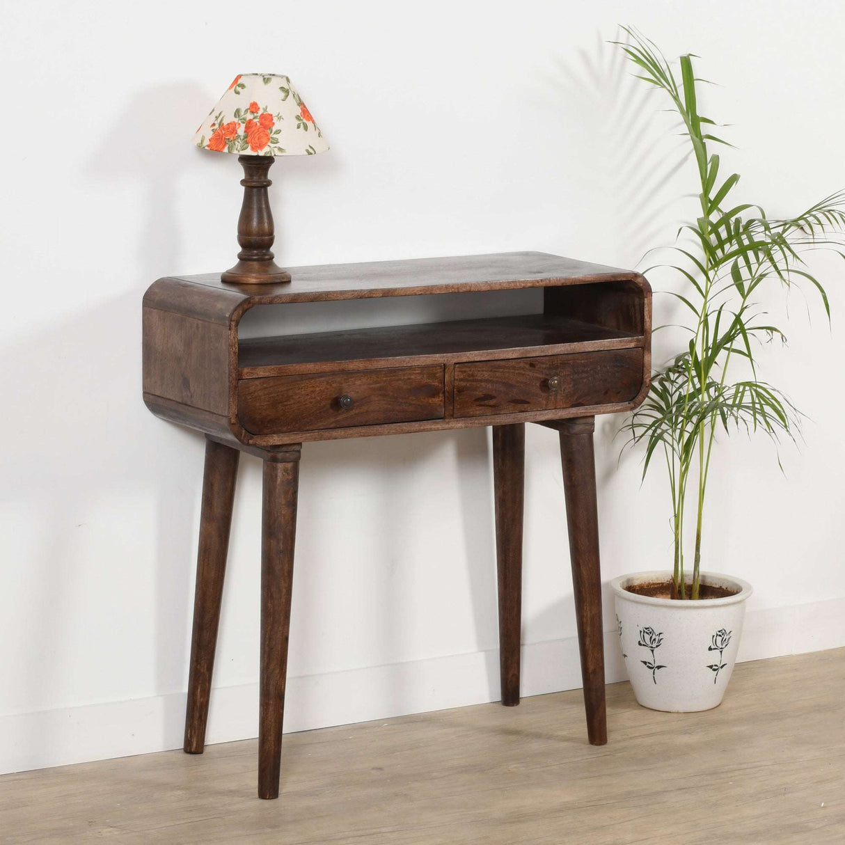 Verty Furniture Console Table with Two Drawers and a Stylish Lamp on Top