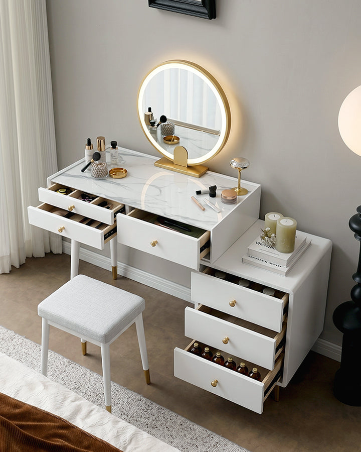 Elegant Le Di Vita Dressing Table with Round Mirror and Storage Drawers for Organised Beauty Essentials