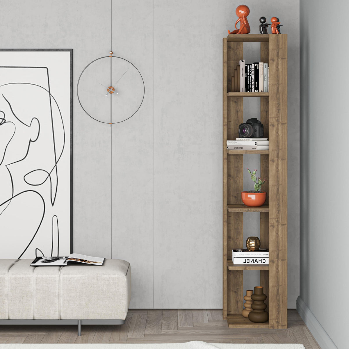 Decortie Corner Bookcase in a stylish living space with a chic design for modern interiors