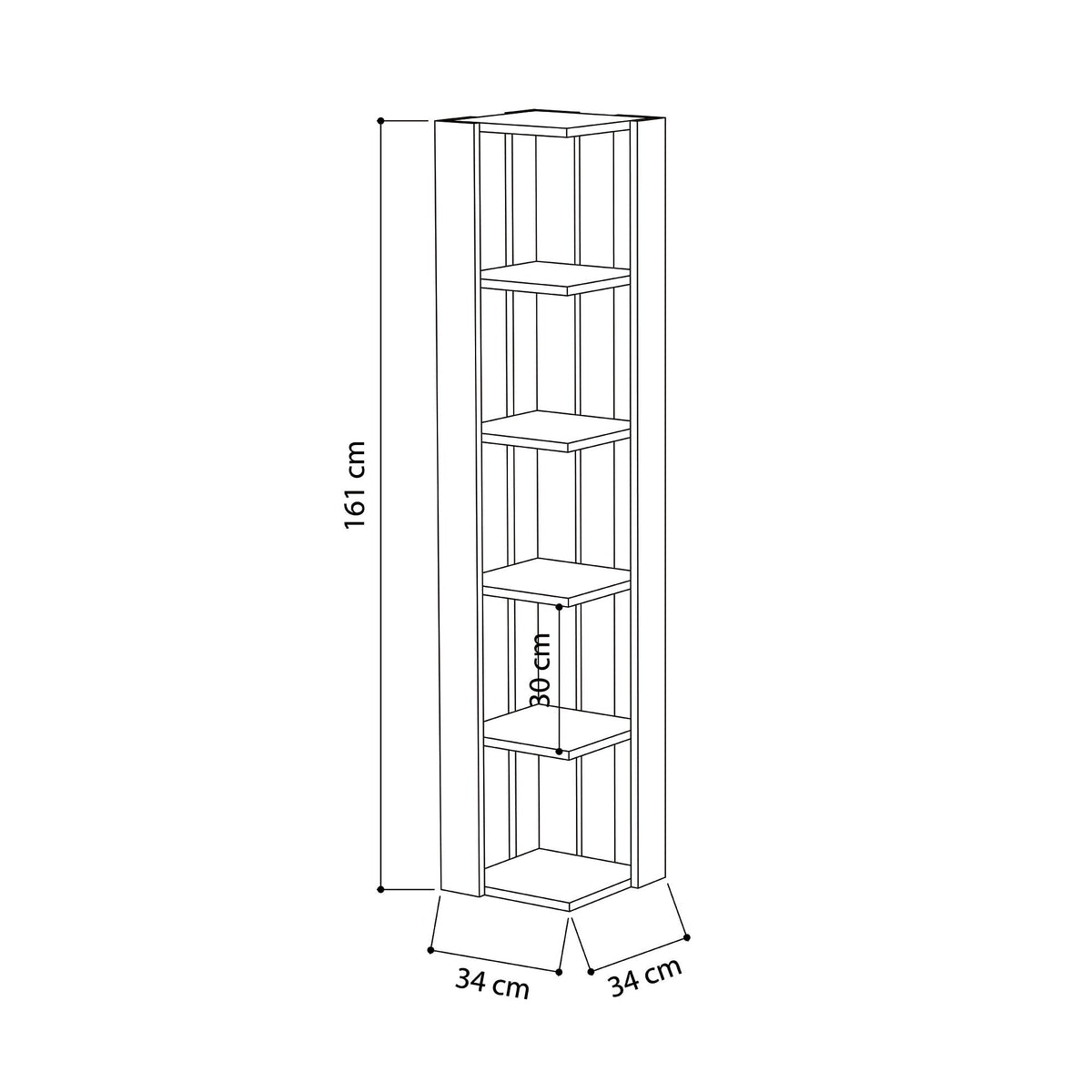 Decortie Corner Bookcase with five shelves and a modern design for efficient space utilisation