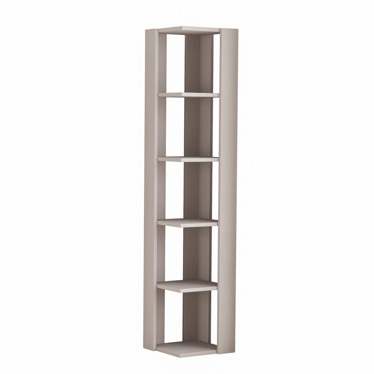 Decortie Corner Bookcase with six shelves for space-saving storage and stylish display