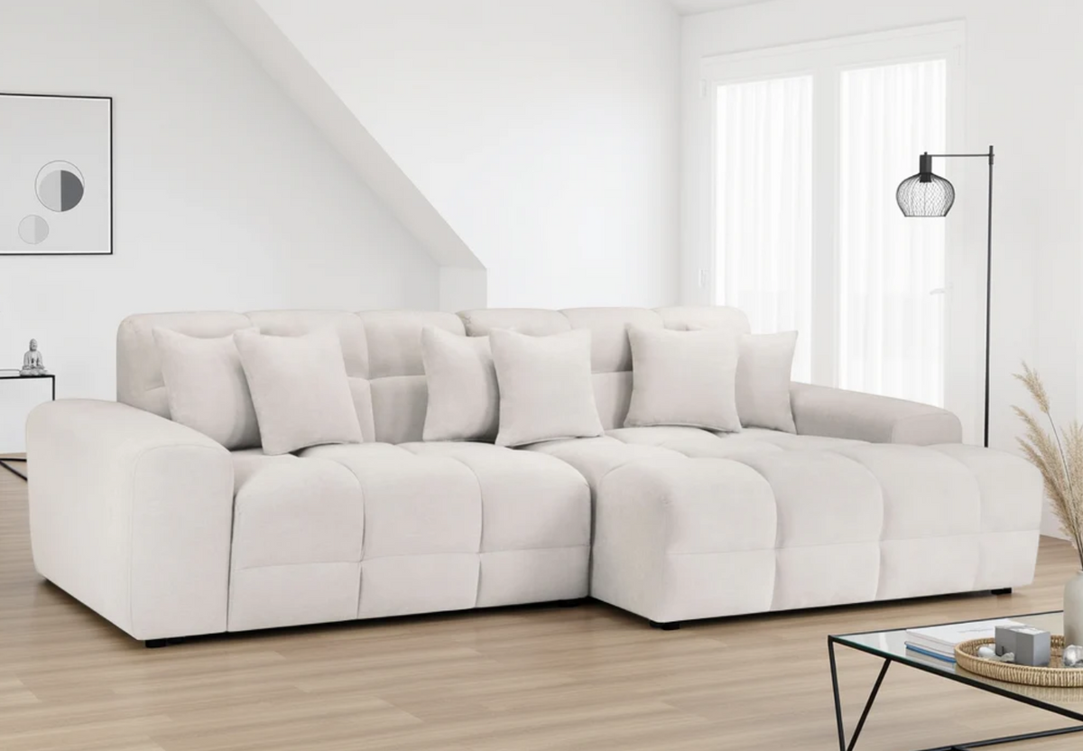 Stylish Corner Sofa in Light Fabric with Plush Cushions for Modern Living Rooms