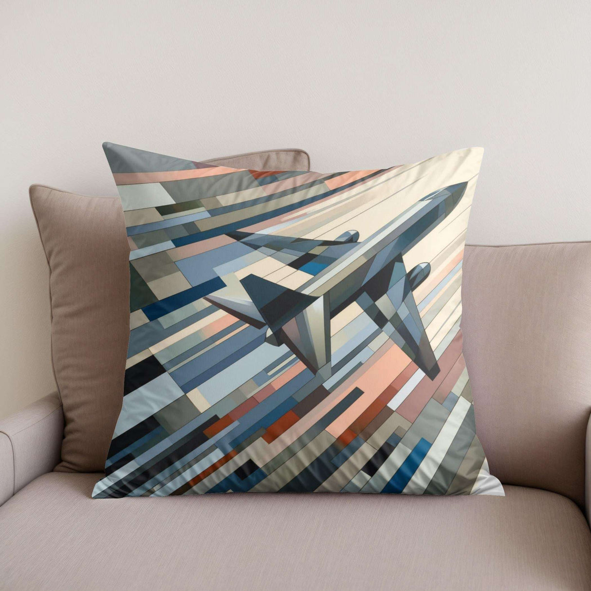 HOME ART HAVEN Cotton Cushion featuring a stylish airplane design on a contemporary background