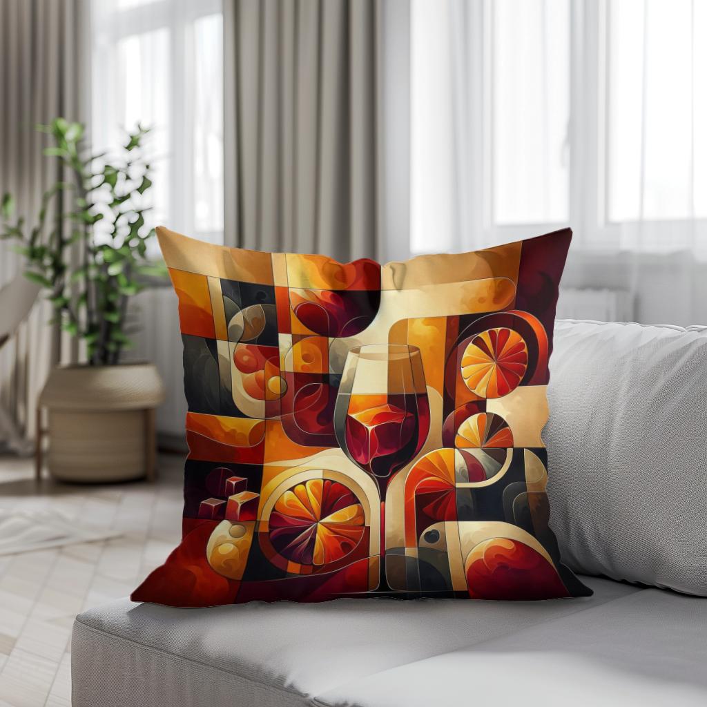 Artistic Cotton Cushion with vibrant wine and fruit design for stylish home decor