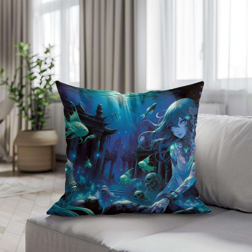 HOME ART HAVEN Cotton Cushion with an ethereal underwater design featuring aquatic elements
