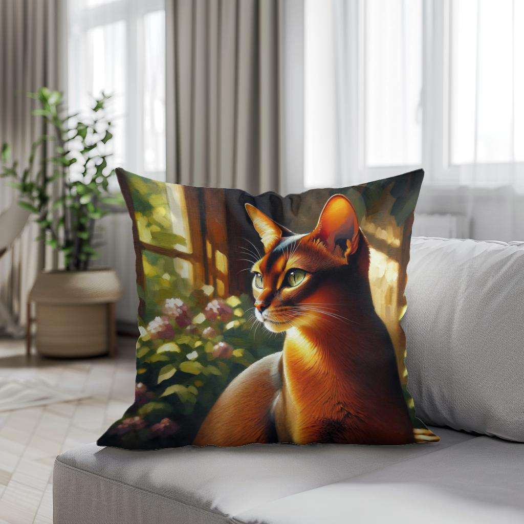 Cotton Cushion featuring a serene cat illustration, perfect for home decor enthusiasts