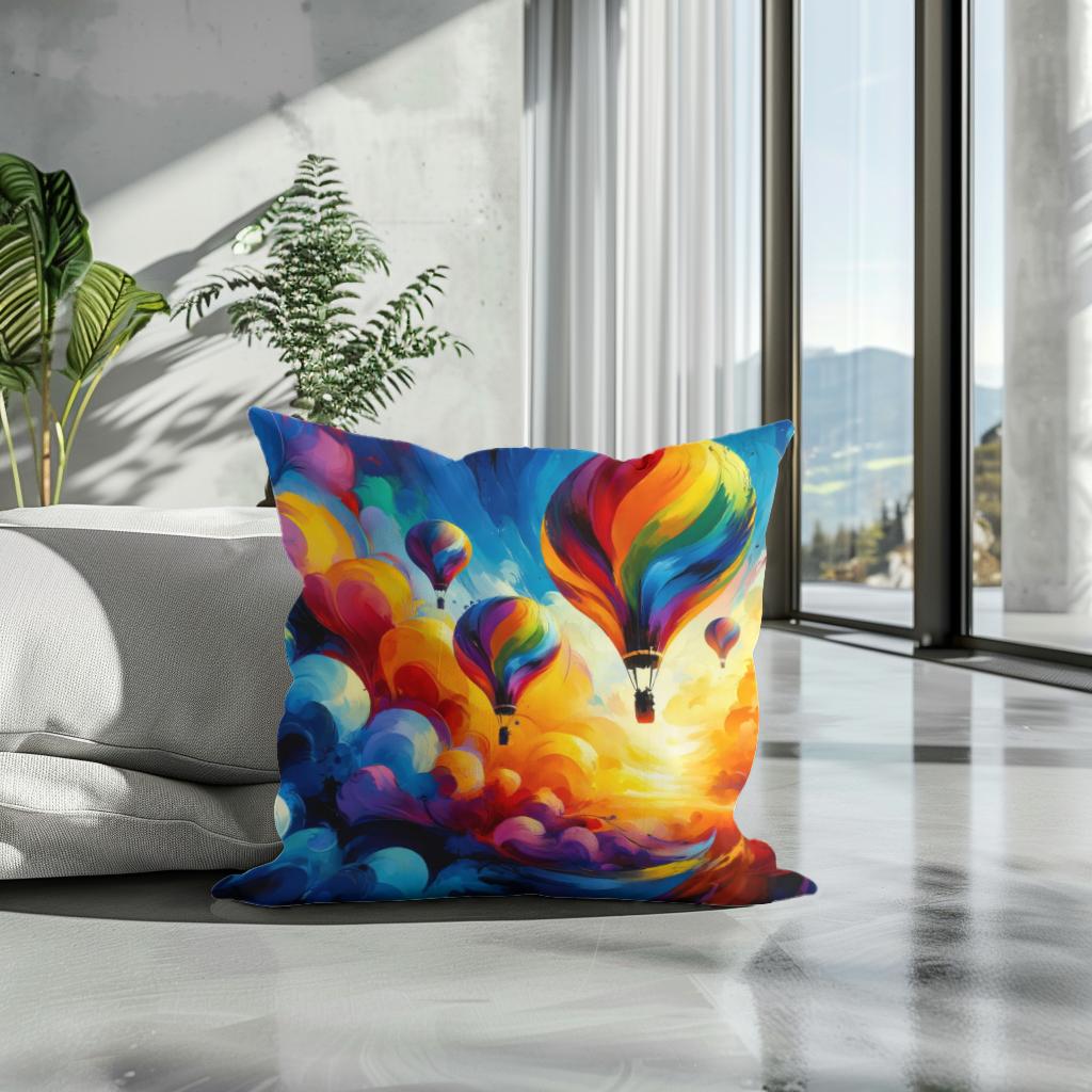 Colourful Cotton Cushion with Hot Air Balloon Design, perfect for home decor and comfort