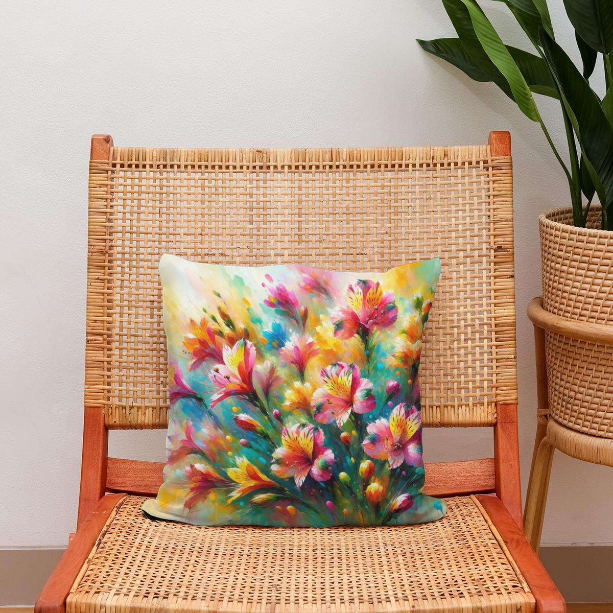 Brightly Coloured Cotton Cushion with Floral Design for Home Decor Enhancement