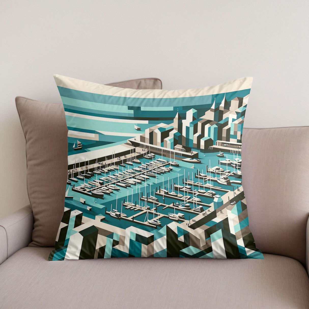Home Art Haven Cotton Cushion with Geometric Harbour Design for Stylish Home Decor
