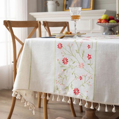 Elegant Embroidered Cotton Linen Tablecloth for Home & Party Decor N/A