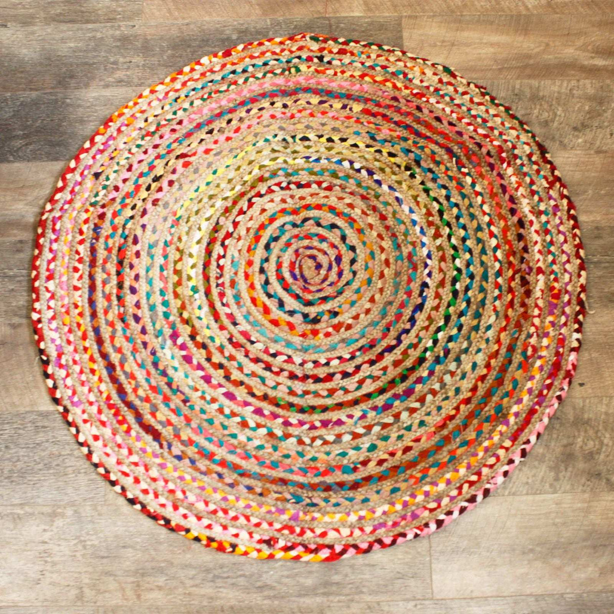Round Jute and Recycled Cotton Rug - 120 cm AW-Dropship