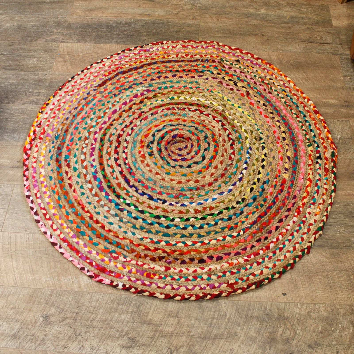 Round Jute and Recycled Cotton Rug - 120 cm AW-Dropship