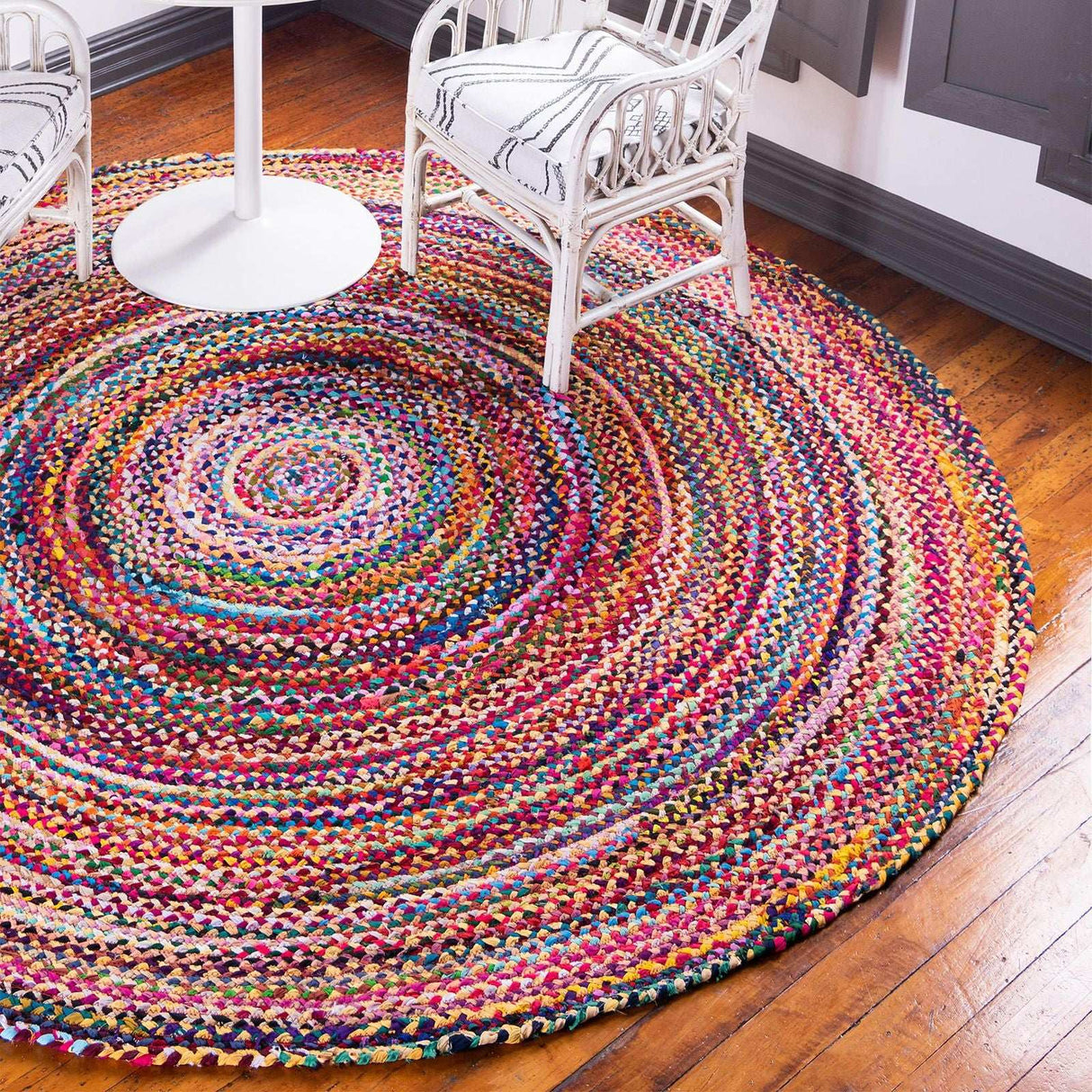Round Jute and Recycled Cotton Rug - 150 cm AW-Dropship