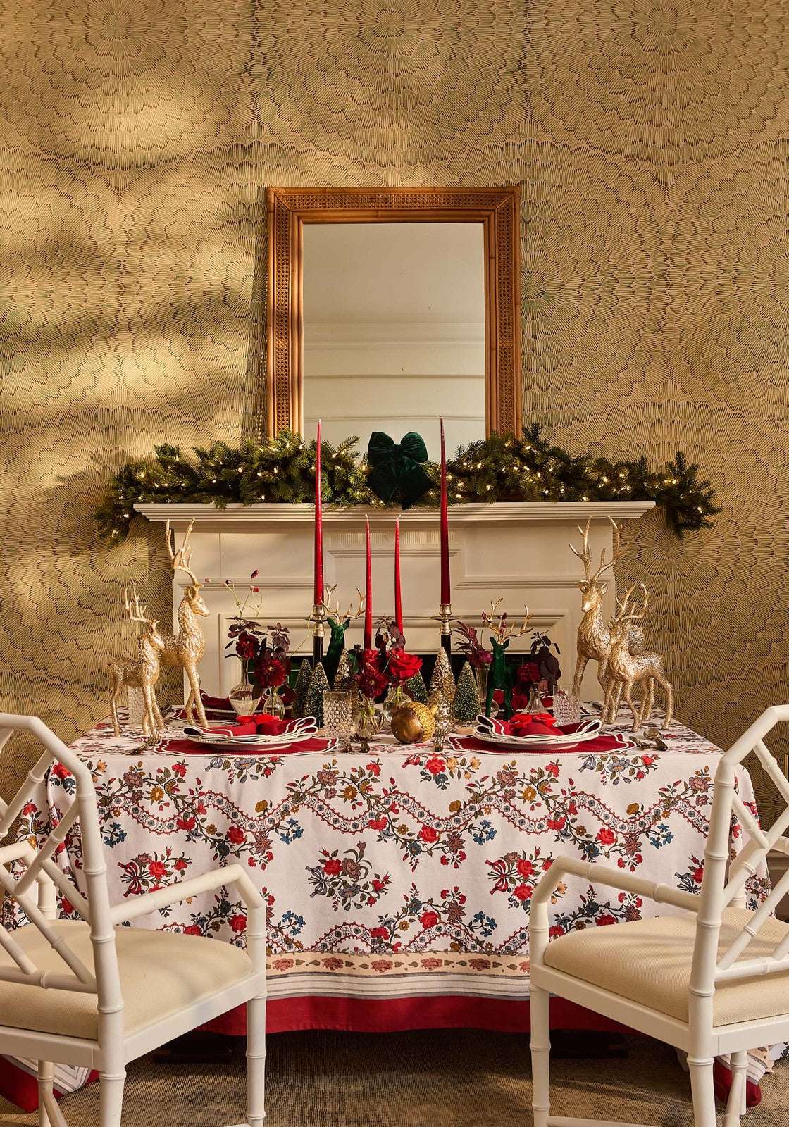 Festive Casa by Josephine Jenno Cotton Tablecloth adorned with floral patterns for holiday dining