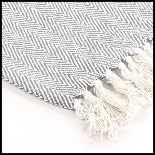 vidaXL Cotton Throw Herringbone 125x150 cm Grey vidaXL