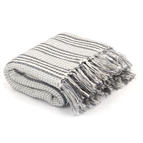 vidaXL Cotton Throw Herringbone 125x150 cm Grey grey and white 160 x 210 cm vidaXL
