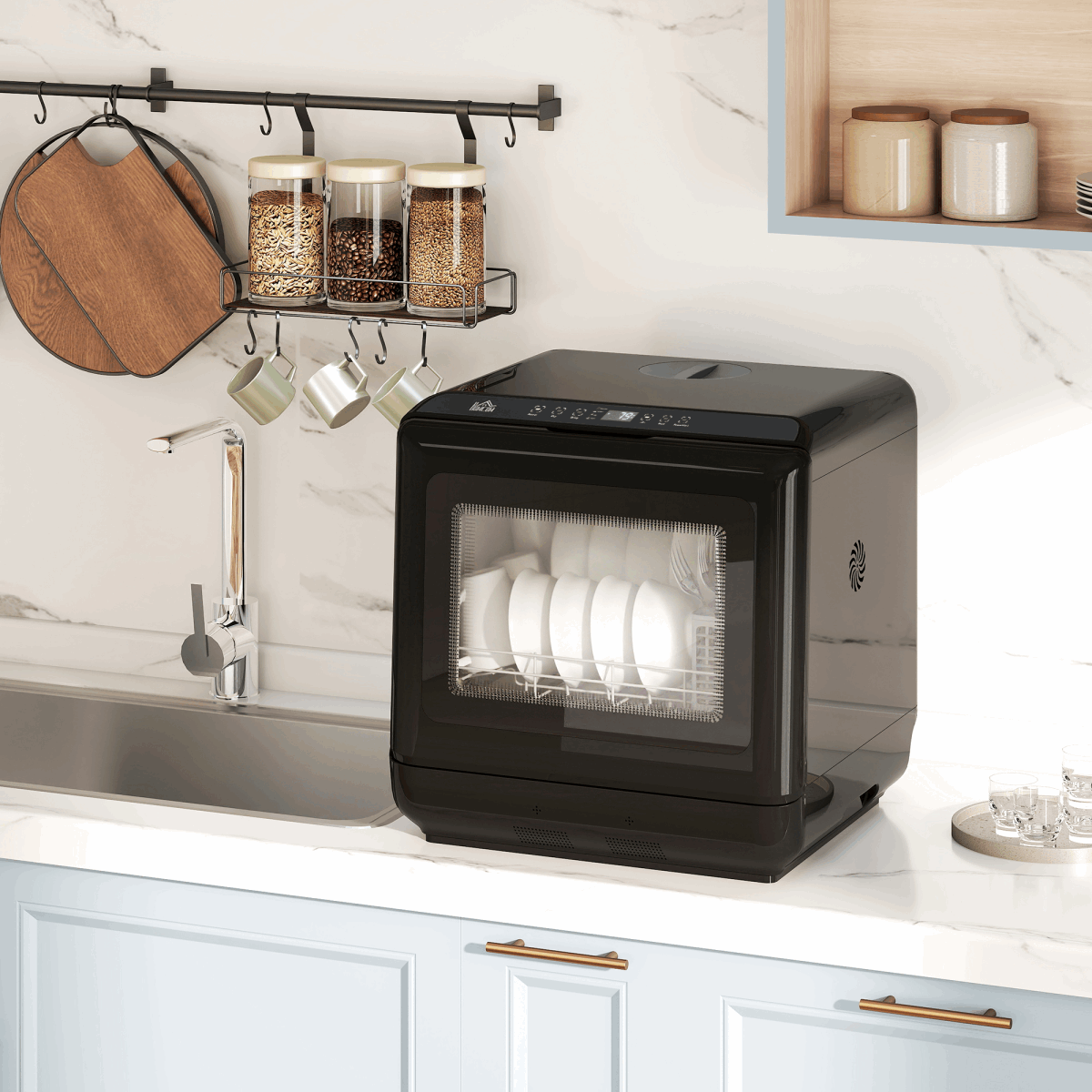 HOMCOM Countertop Dishwasher with Dual Water Supply and 6 Programs, Black HOMCOM