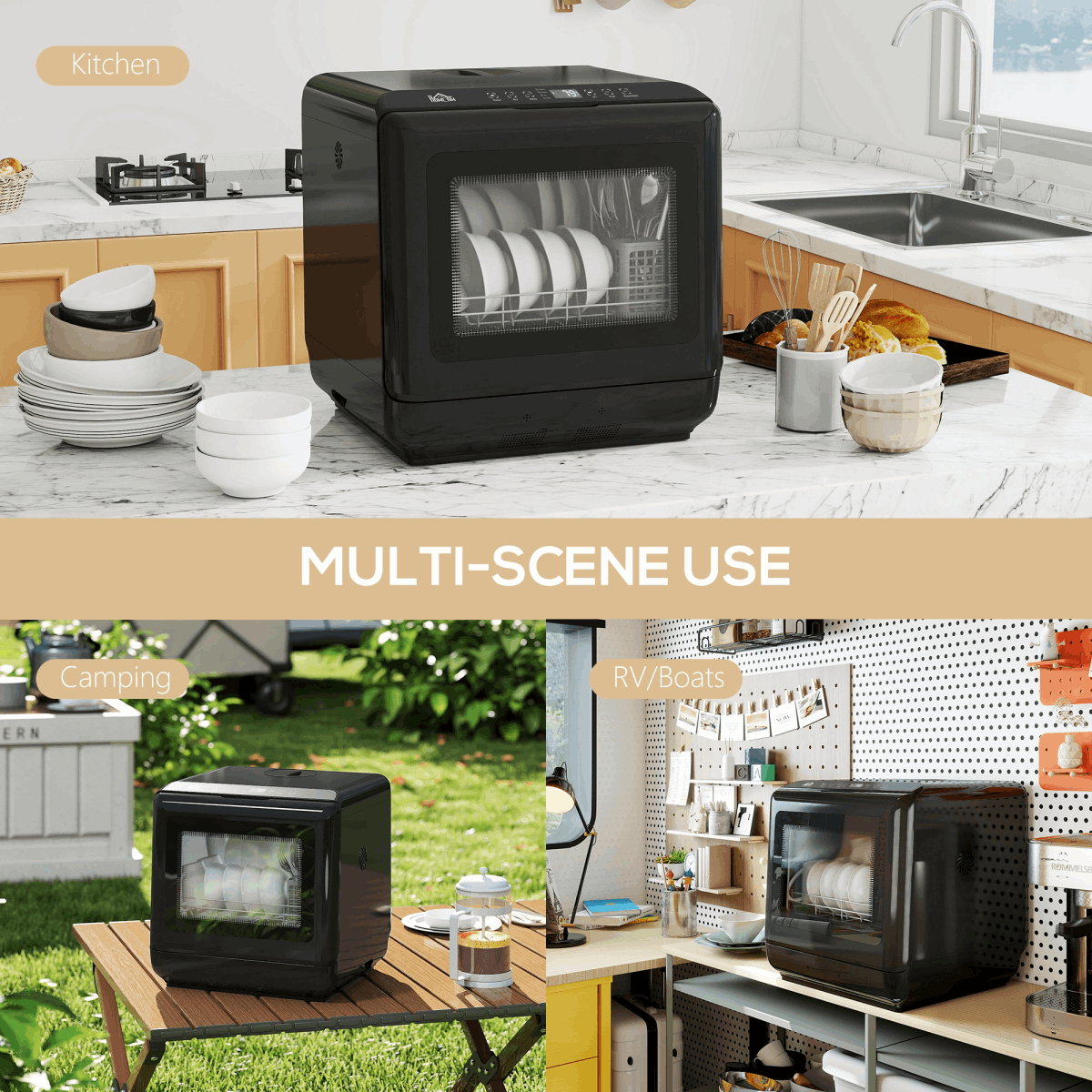 HOMCOM Countertop Dishwasher with Dual Water Supply and 6 Programs, Black HOMCOM