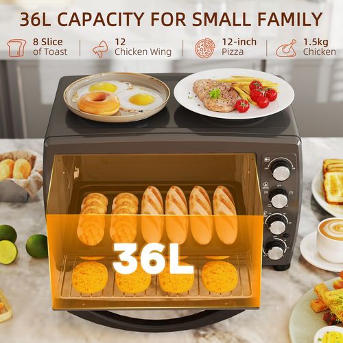 HOMCOM 36L Countertop Toaster Oven with 2 Hot Plates, Grill, Roast, Bake HOMCOM