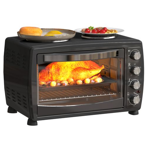 HOMCOM 36L Countertop Toaster Oven with 2 Hot Plates, Grill, Roast, Bake HOMCOM