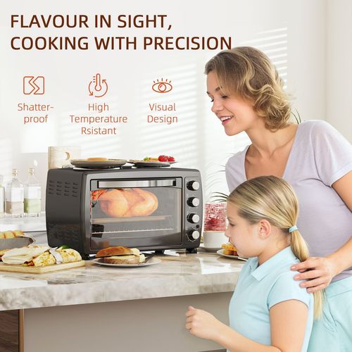 HOMCOM 36L Countertop Toaster Oven with 2 Hot Plates, Grill, Roast, Bake HOMCOM