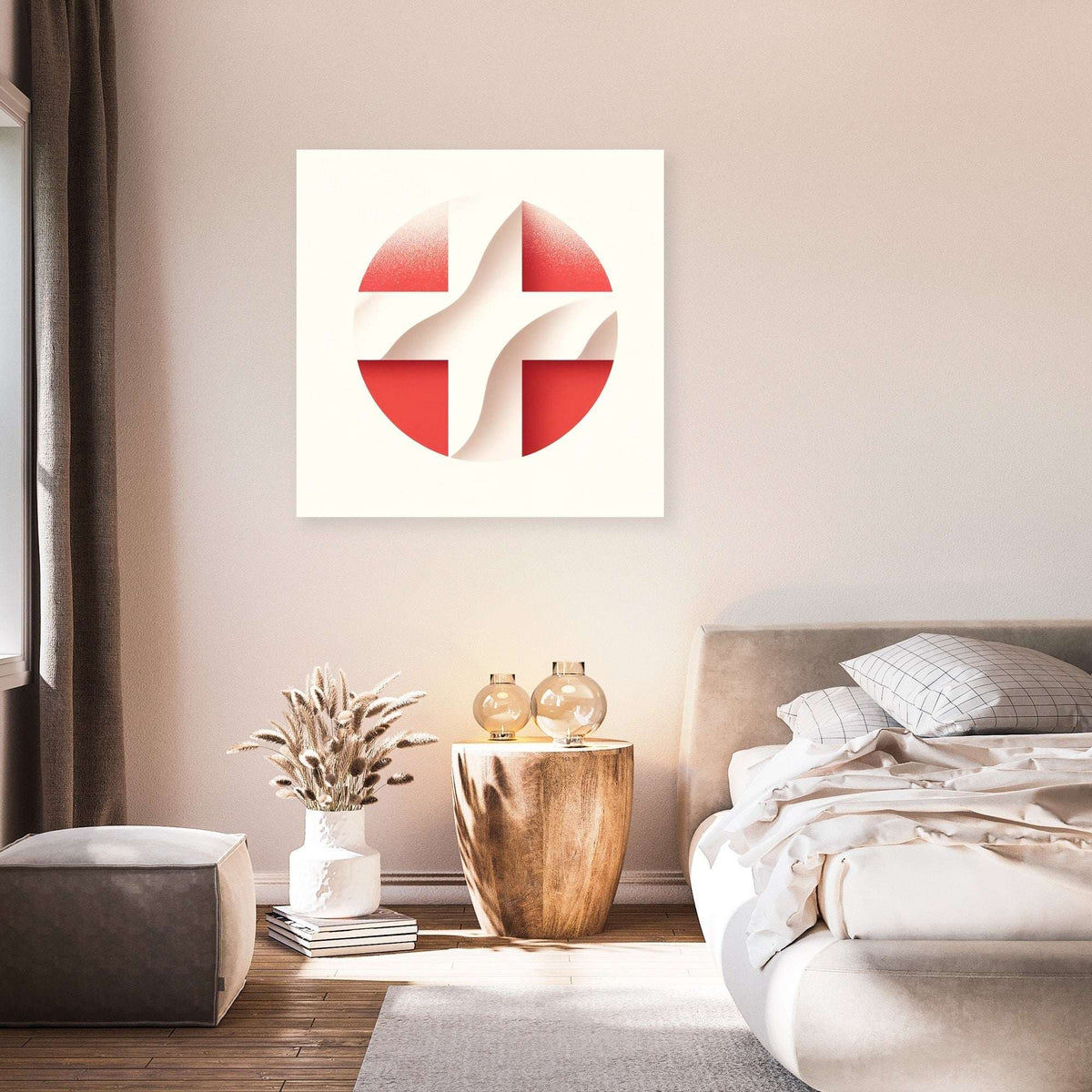 Modern Wall Art Canvas featuring a red and white abstract design for contemporary home decor
