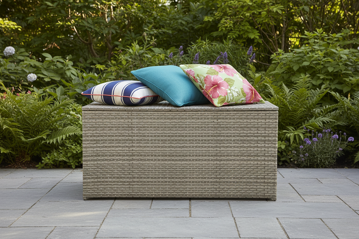 MINT Outdoor Cushion Storage Box in a stylish design, perfect for storing outdoor cushions and accessories