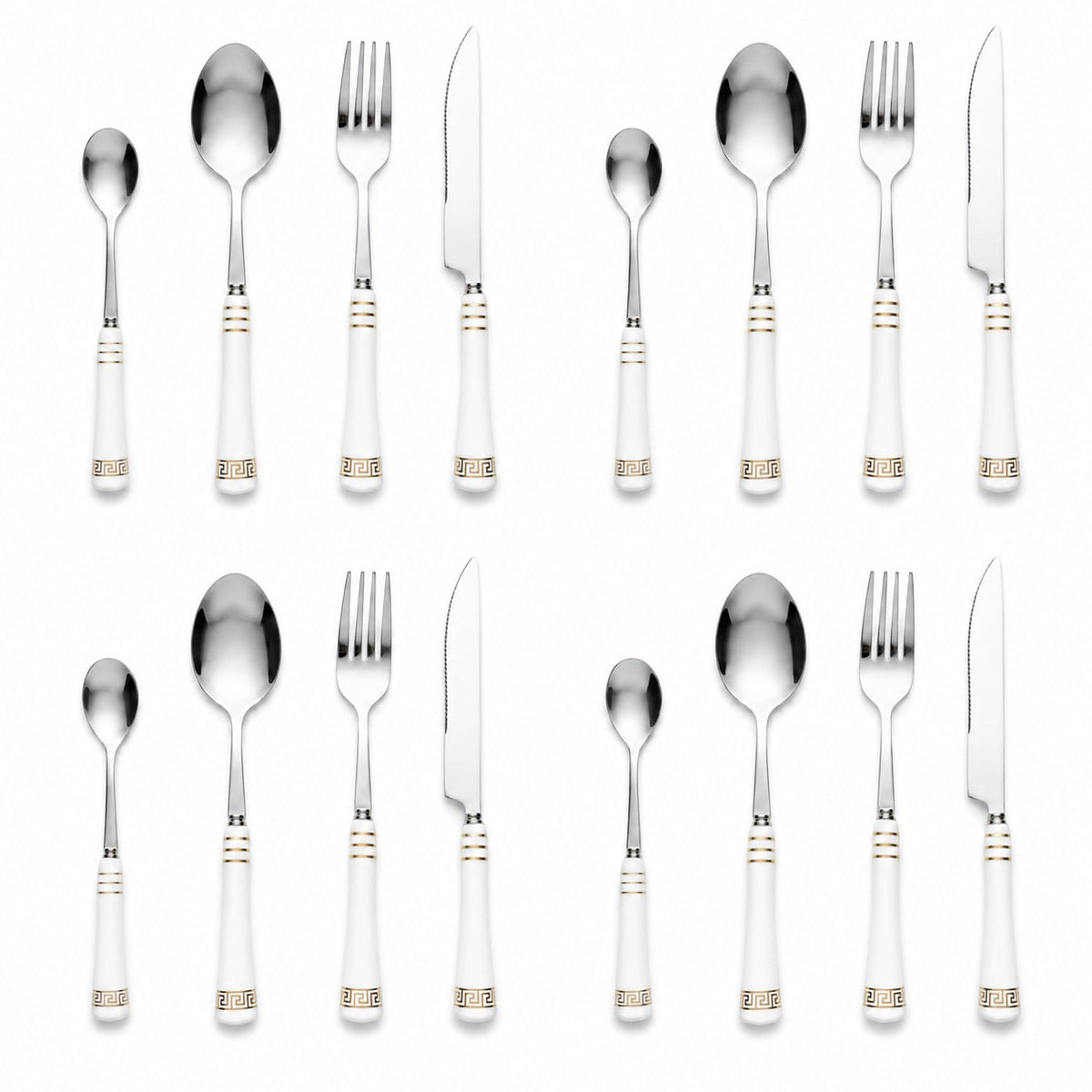 KitchBoom Cutlery Set with Elegant White Handles and Gold Accents for Stylish Dining