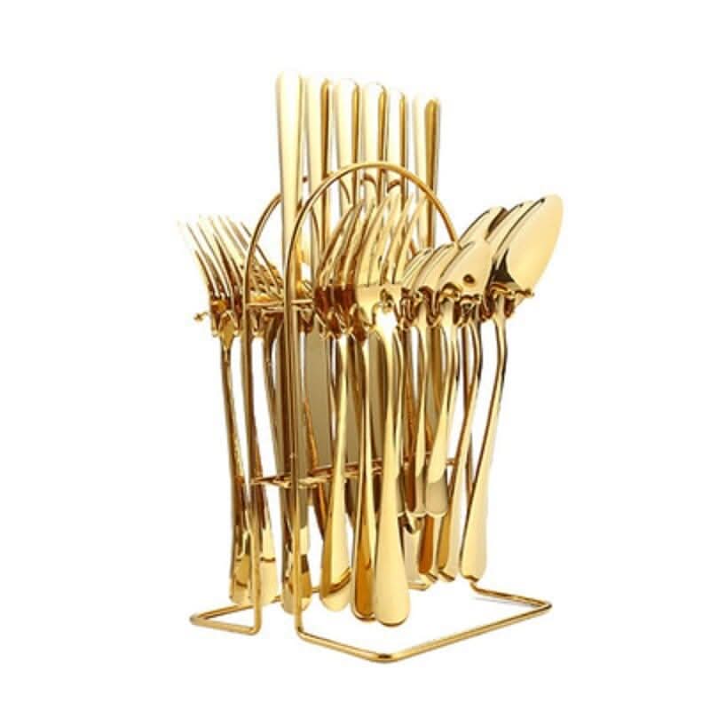 24pcs Stainless Steel Silverware Cutlery Set Gold Kitchen Essentials