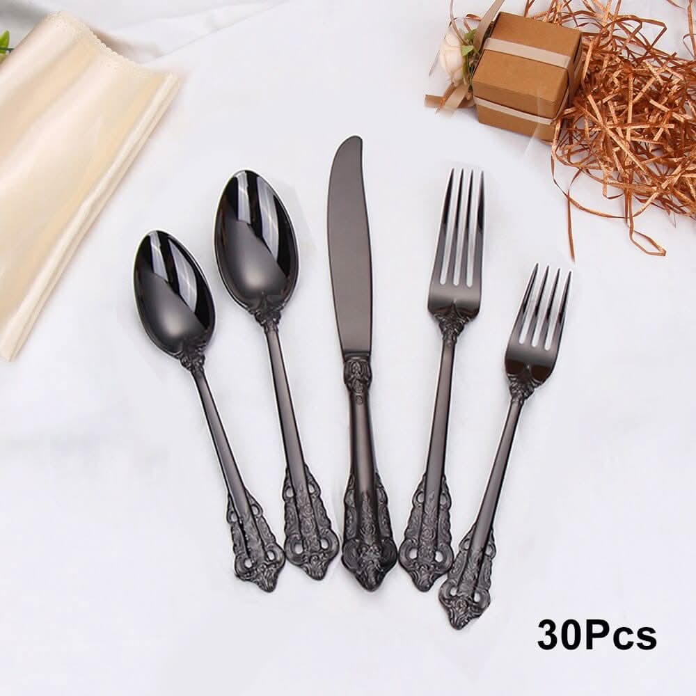 Kitchen Essentials Elegant Cutlery Set for Dining 30pcs Black B Kitchen Essentials