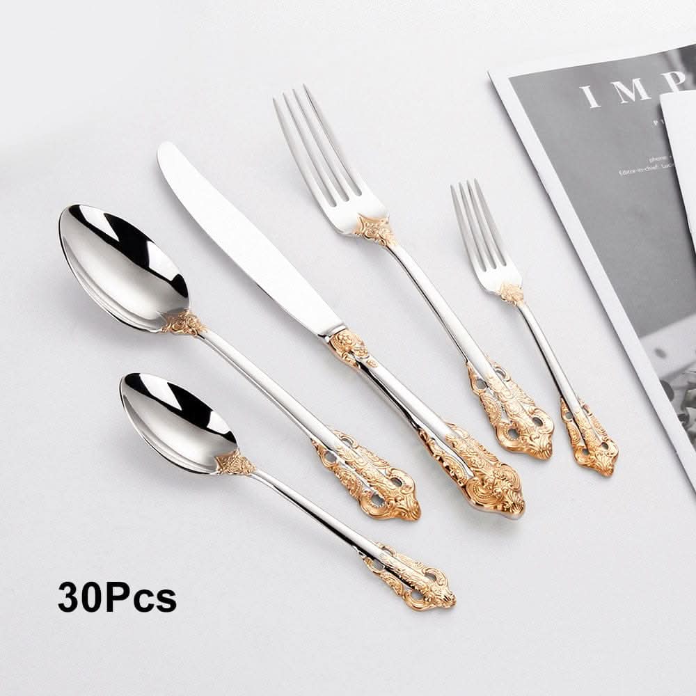 Kitchen Essentials Elegant Cutlery Set for Dining 30pcs Gold plated A Kitchen Essentials
