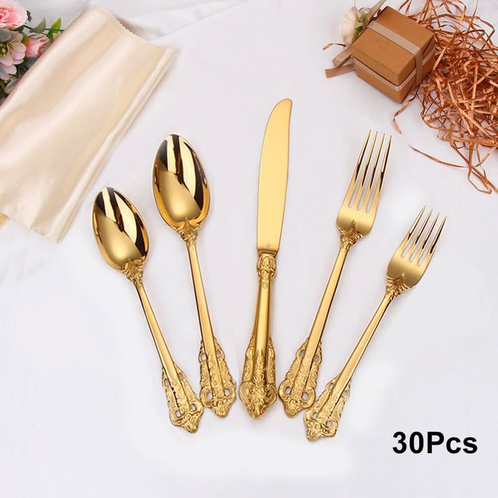 Kitchen Essentials Elegant Cutlery Set for Dining 30pcs Gold B Kitchen Essentials