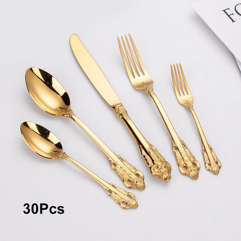 Kitchen Essentials Elegant Cutlery Set for Dining 30pcs Gold A Kitchen Essentials