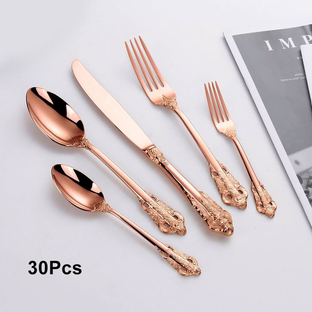 Kitchen Essentials Elegant Cutlery Set for Dining 30pcs RoseGold A Kitchen Essentials