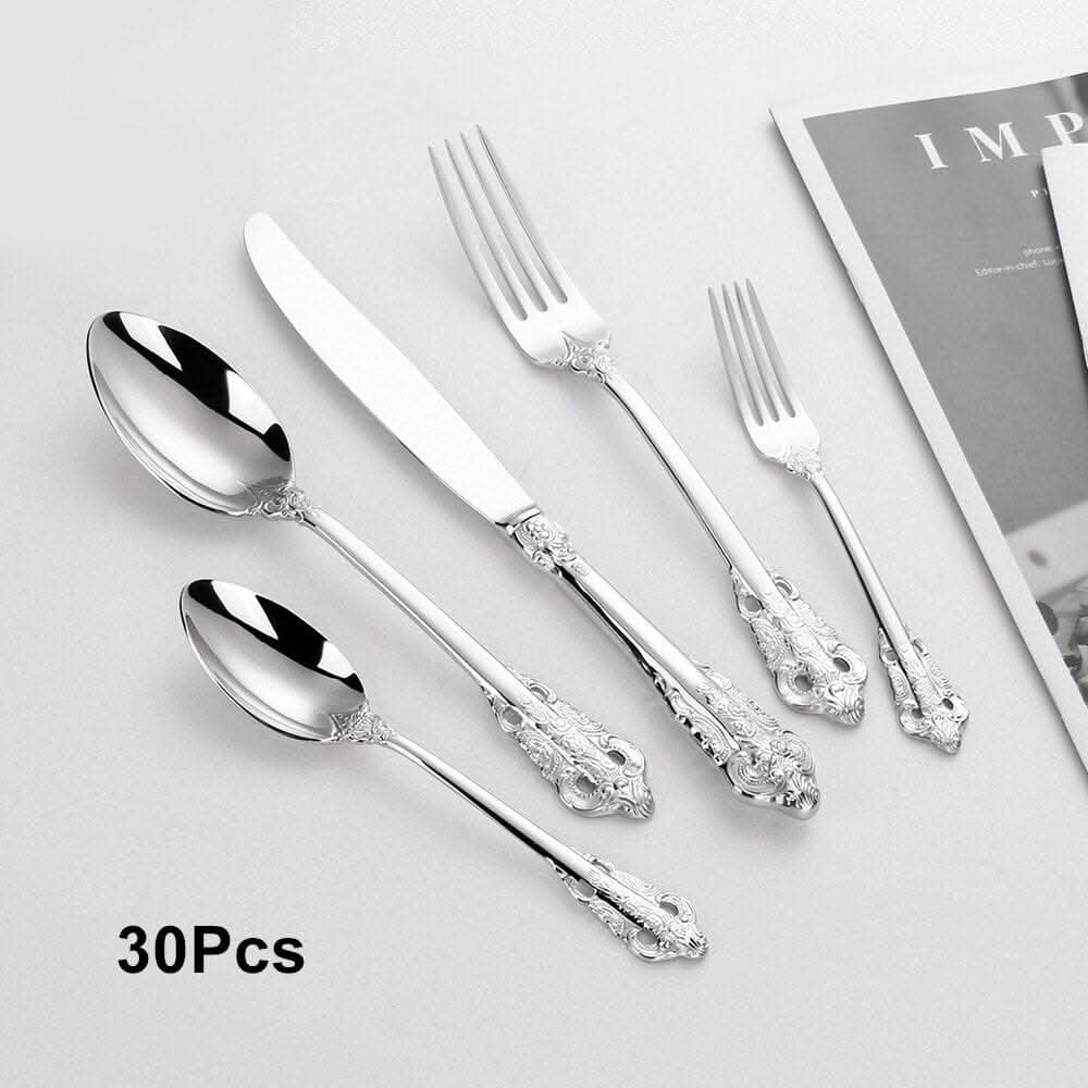 Kitchen Essentials Elegant Cutlery Set for Dining 30pcs Silver A Kitchen Essentials