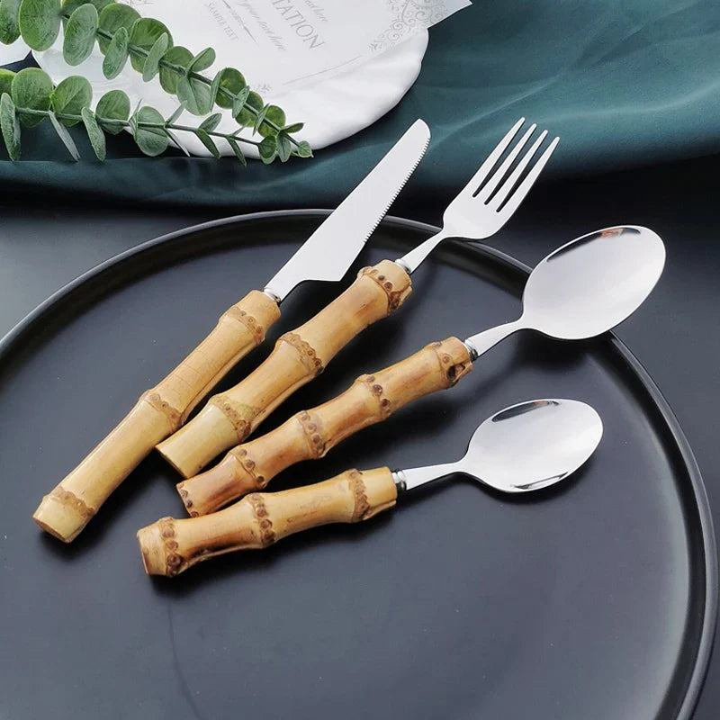 Nisu Home Cutlery Set with Bamboo Handles for an Eco-Friendly Dining Experience
