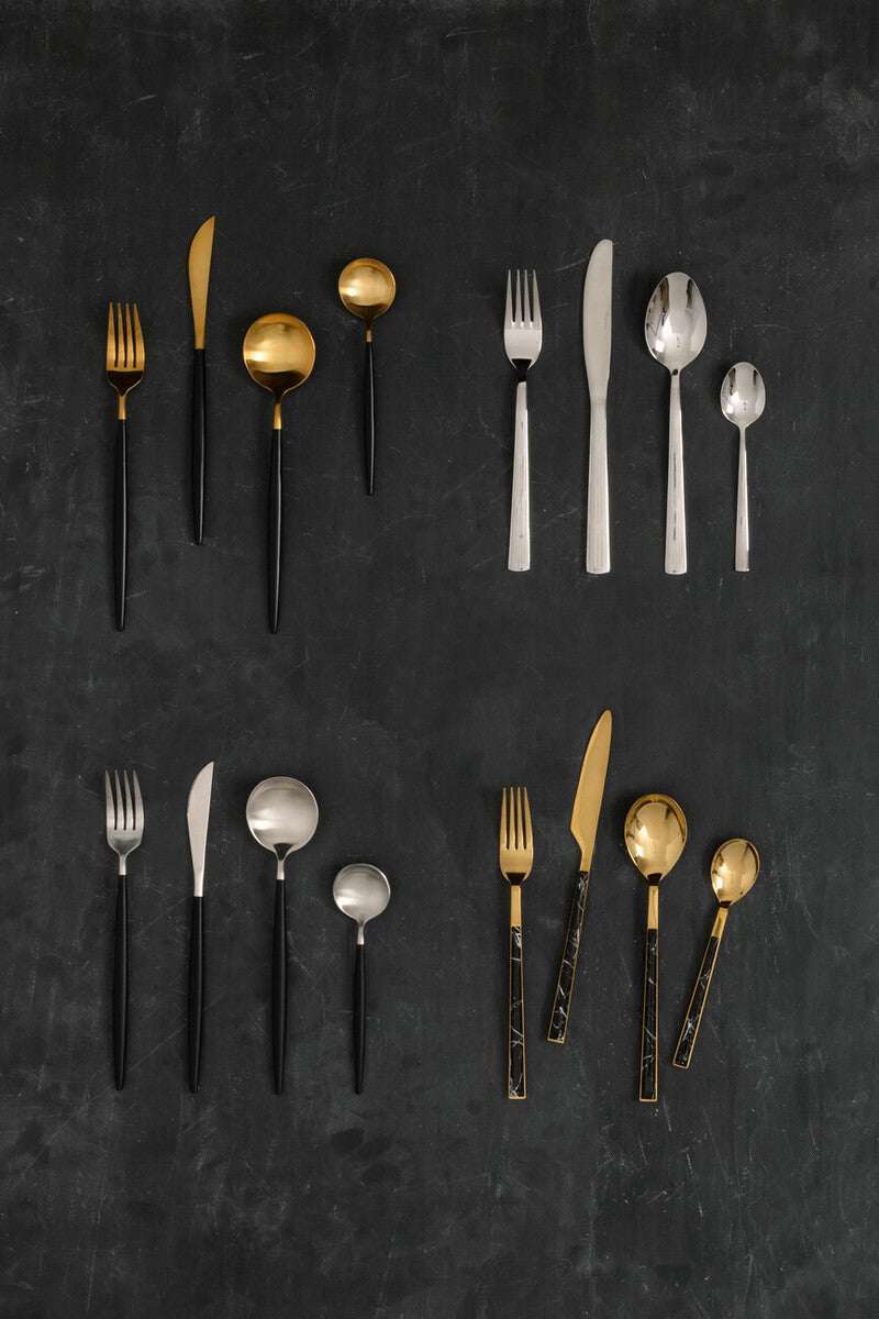 Avie 16 Piece Matte Silver And Black Cutlery Set Orsina