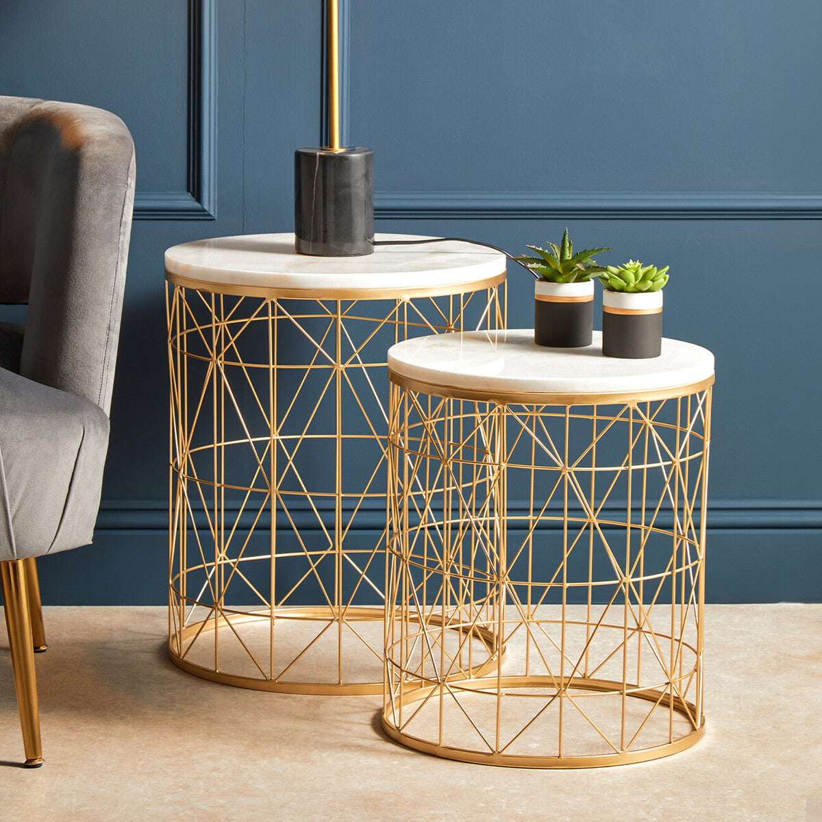 Avantis Set Of 2 Marble Top Round Side Tables Orsina