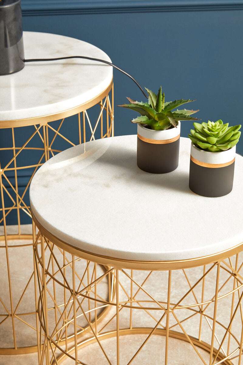 Avantis Set Of 2 Marble Top Round Side Tables Orsina