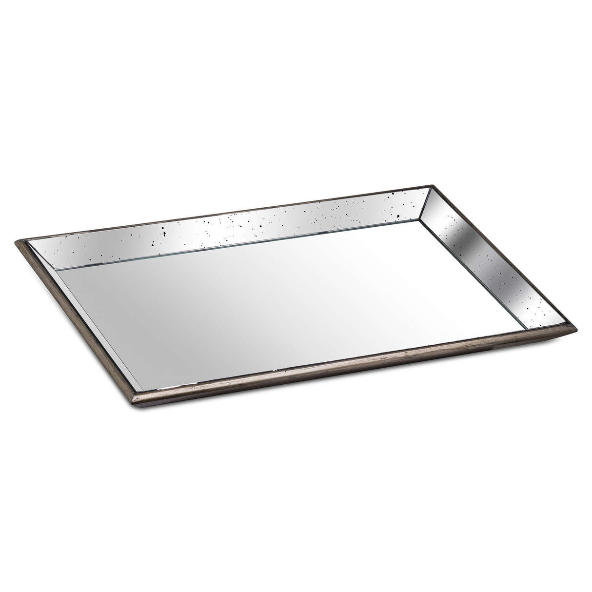 Astor Distressed Large Mirrored Tray With Wooden Detailing BROWN GLASS Shades 4 Seasons